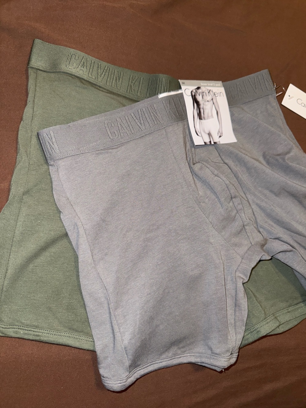 Calvin Klein Boxer Briefs in Gray and Olive 2 pack